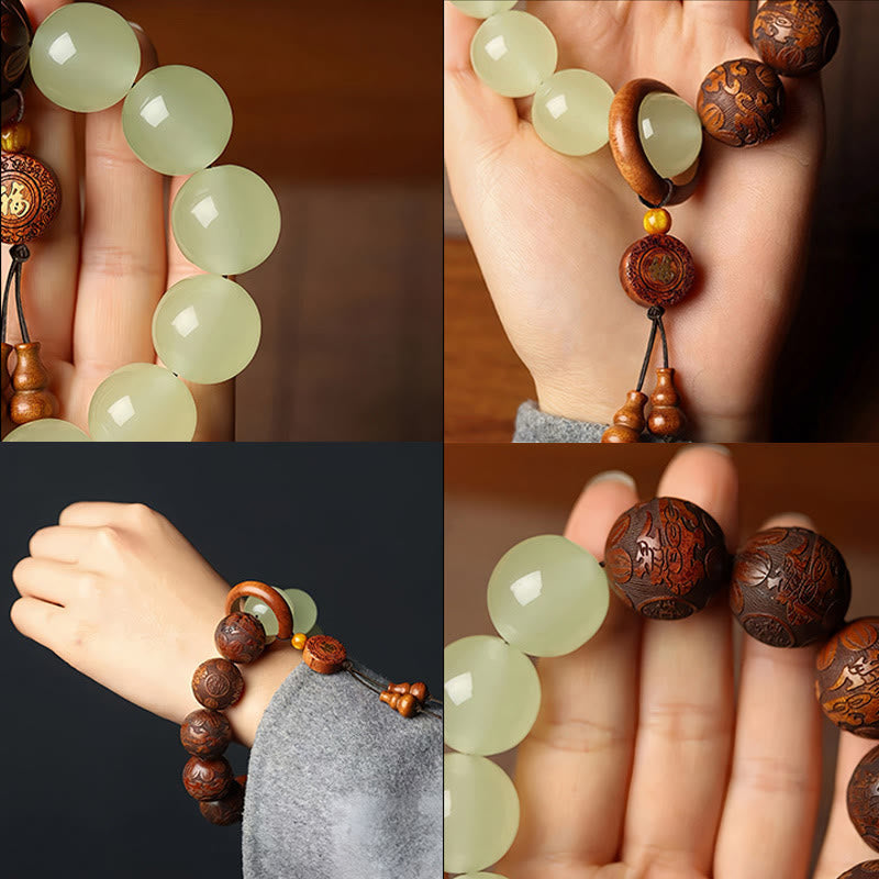 Sappan Wood Engraving Pixiu Fu Character Cure Bracelet