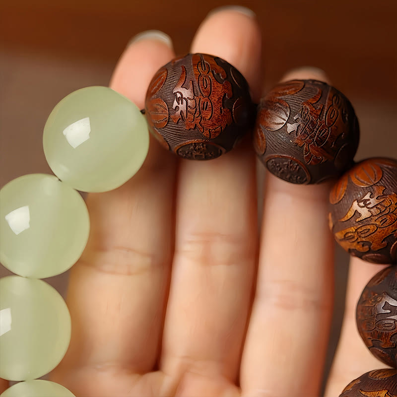 Sappan Wood Engraving Pixiu Fu Character Cure Bracelet