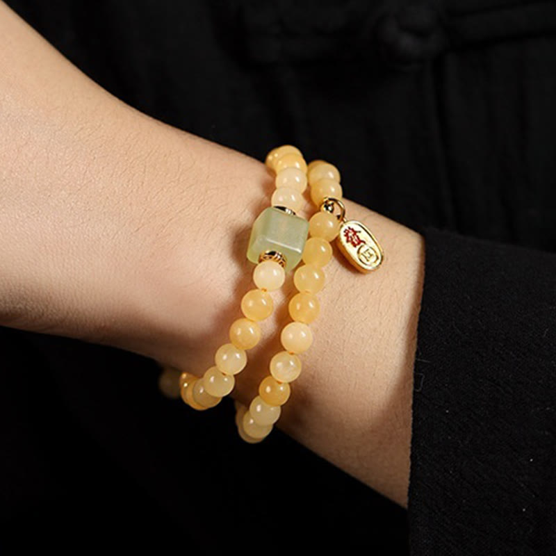 Topaz Beads Jade Cube Double Circle Wealth Bracelet
