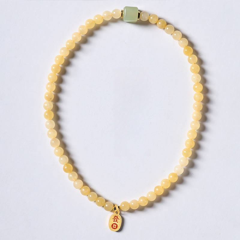 Topaz Beads Jade Cube Double Circle Wealth Bracelet
