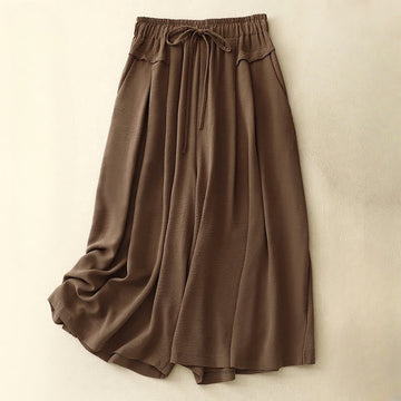 Causal Ethnic Simple Drawstring Design Women's Wide Leg Cropped Pants With Pockets