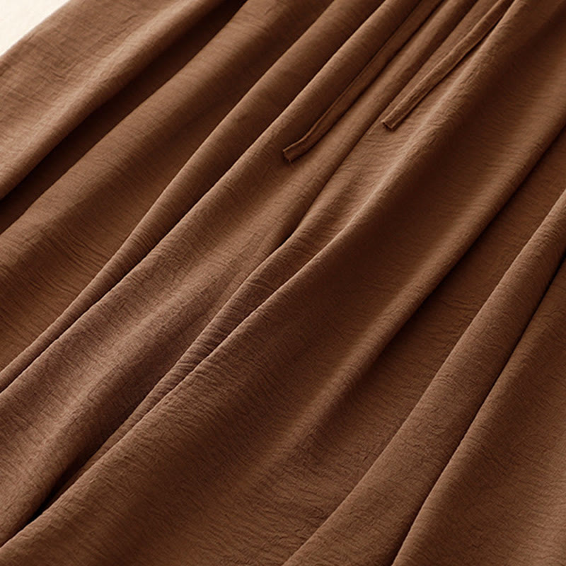 Causal Ethnic Simple Drawstring Design Women's Wide Leg Cropped Pants With Pockets