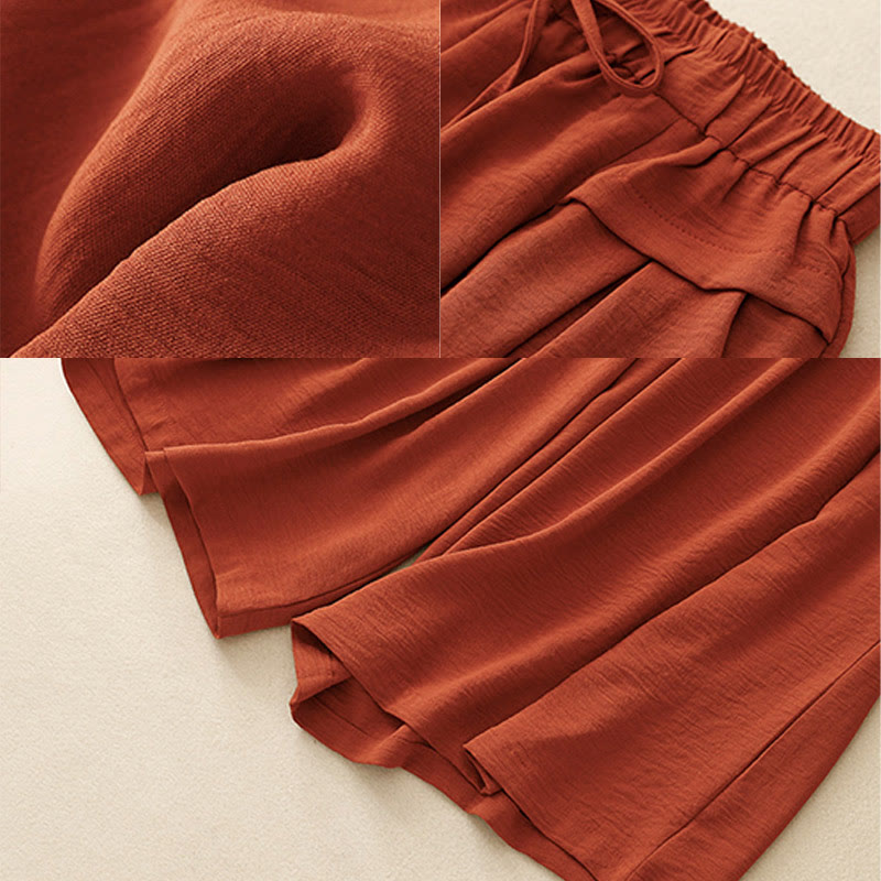 Causal Ethnic Simple Drawstring Design Women's Wide Leg Cropped Pants With Pockets