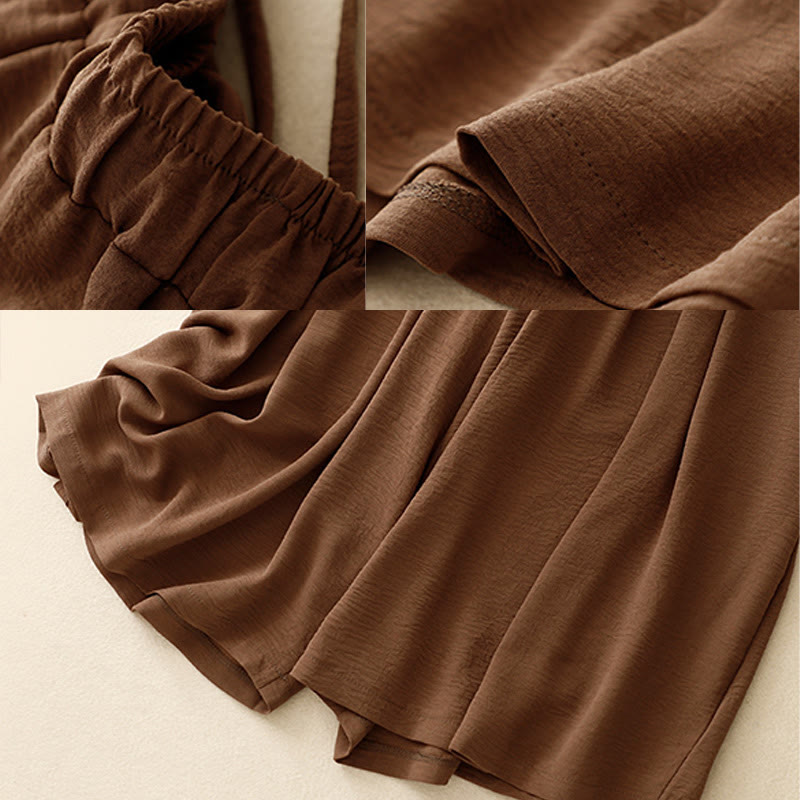 Causal Ethnic Simple Drawstring Design Women's Wide Leg Cropped Pants With Pockets