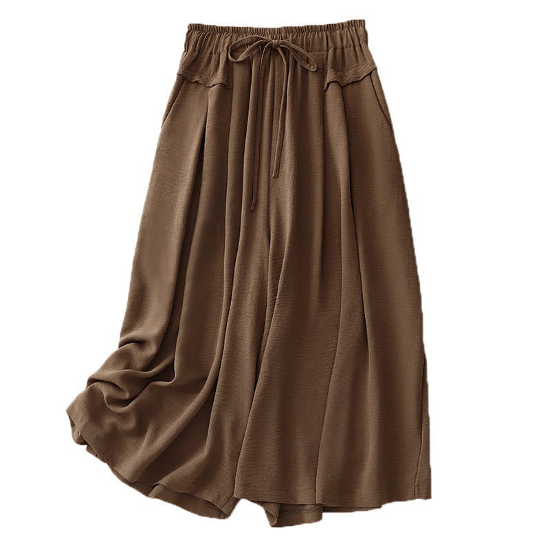 Causal Ethnic Simple Drawstring Design Women's Wide Leg Cropped Pants With Pockets