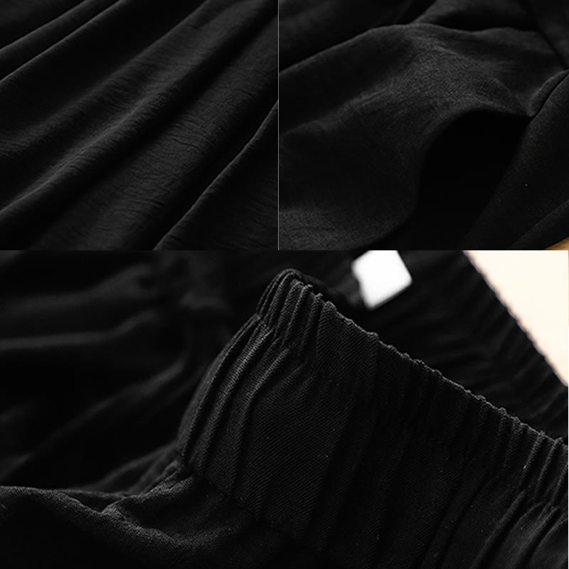 Causal Ethnic Simple Drawstring Design Women's Wide Leg Cropped Pants With Pockets