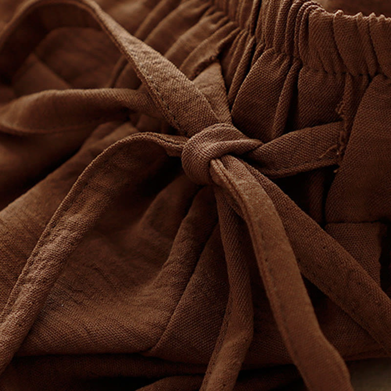 Causal Ethnic Simple Drawstring Design Women's Wide Leg Cropped Pants With Pockets