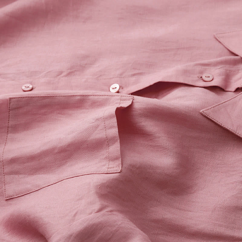 Summer 2pcs Plain Long Sleeve Shirt Top Cardigan Shorts Meditation Clothing Women's Set With Pockets