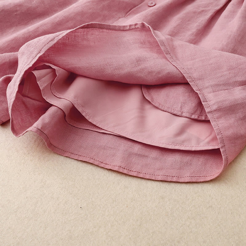 Summer 2pcs Plain Long Sleeve Shirt Top Cardigan Shorts Meditation Clothing Women's Set With Pockets