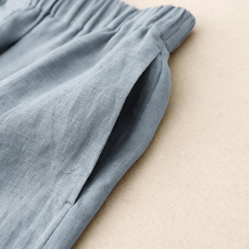 Summer 2pcs Plain Long Sleeve Shirt Top Cardigan Shorts Meditation Clothing Women's Set With Pockets