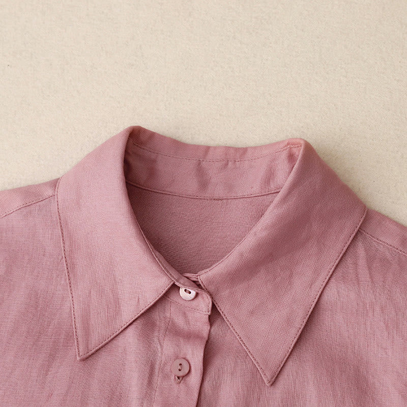 Summer 2pcs Plain Long Sleeve Shirt Top Cardigan Shorts Meditation Clothing Women's Set With Pockets