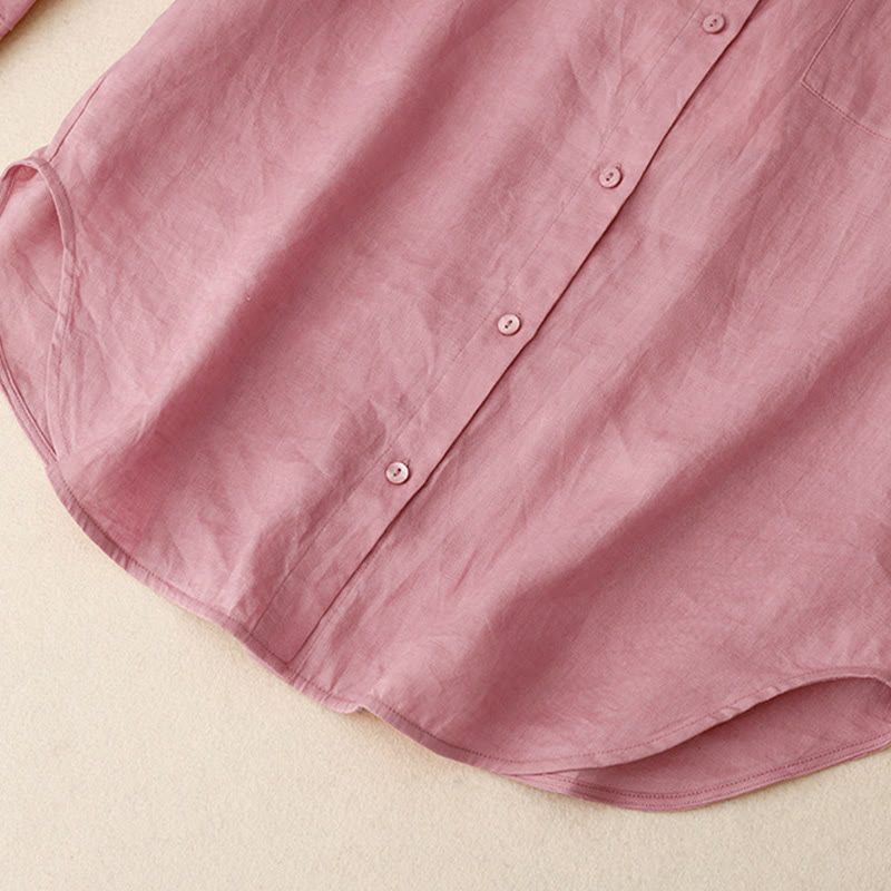 Summer 2pcs Plain Long Sleeve Shirt Top Cardigan Shorts Meditation Clothing Women's Set With Pockets