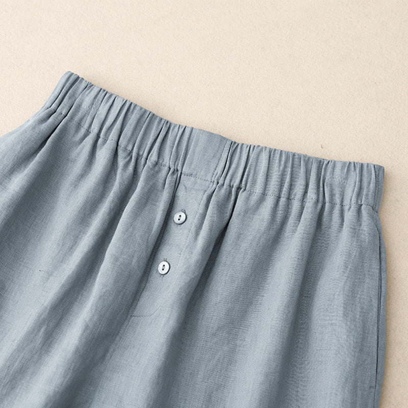 Summer 2pcs Plain Long Sleeve Shirt Top Cardigan Shorts Meditation Clothing Women's Set With Pockets