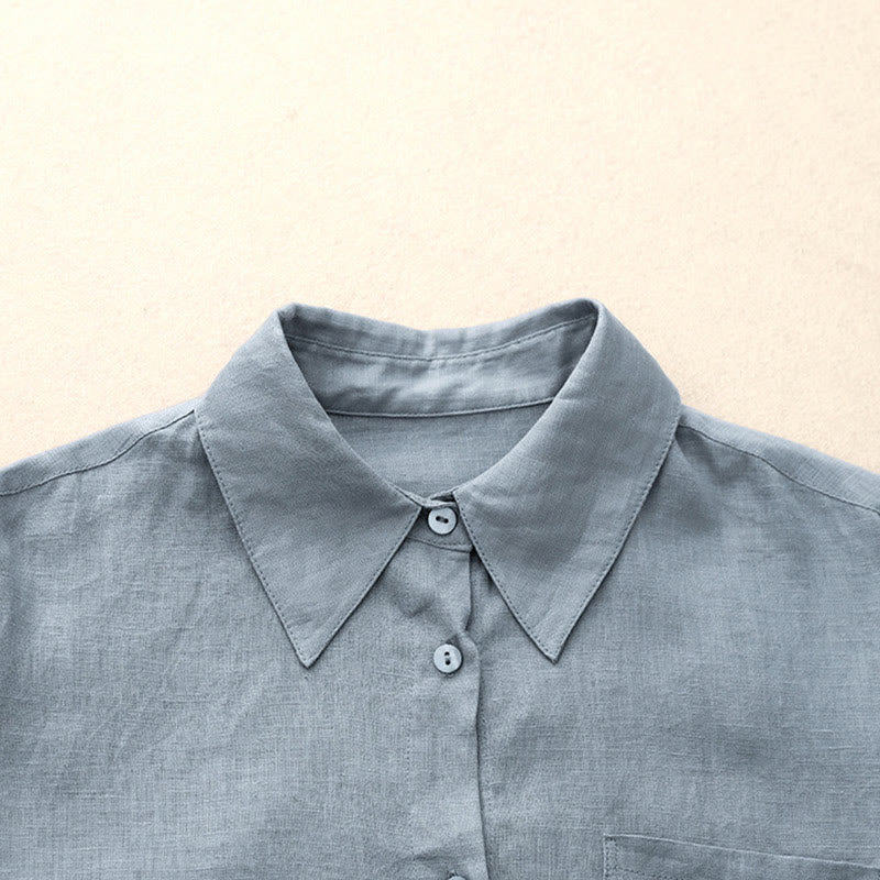 Summer 2pcs Plain Long Sleeve Shirt Top Cardigan Shorts Meditation Clothing Women's Set With Pockets