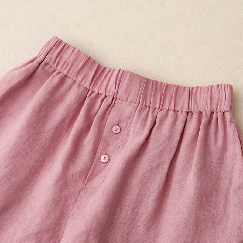 Summer 2pcs Plain Long Sleeve Shirt Top Cardigan Shorts Meditation Clothing Women's Set With Pockets