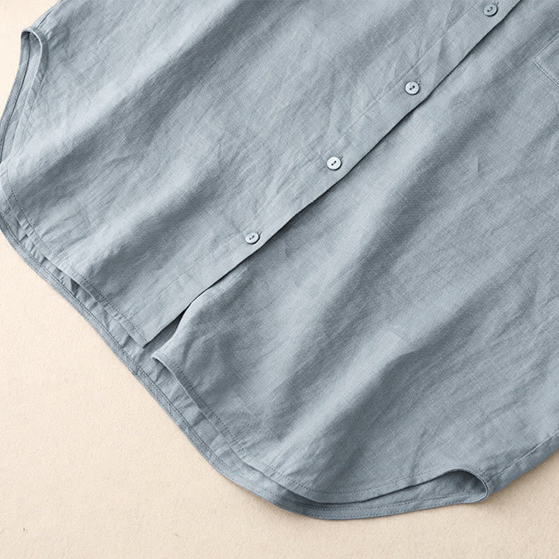Summer 2pcs Plain Long Sleeve Shirt Top Cardigan Shorts Meditation Clothing Women's Set With Pockets
