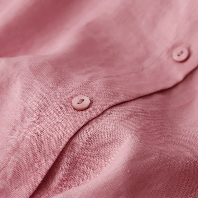 Summer 2pcs Plain Long Sleeve Shirt Top Cardigan Shorts Meditation Clothing Women's Set With Pockets