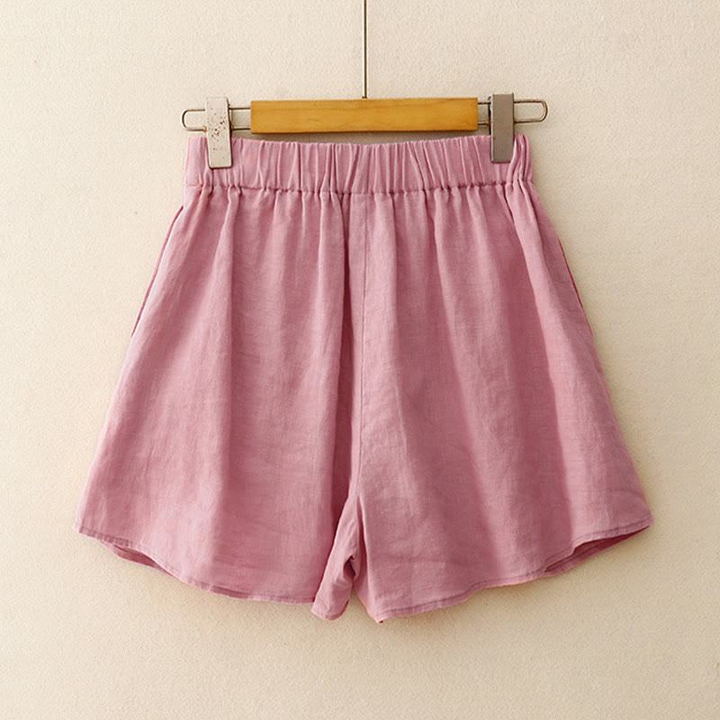 Summer 2pcs Plain Long Sleeve Shirt Top Cardigan Shorts Meditation Clothing Women's Set With Pockets