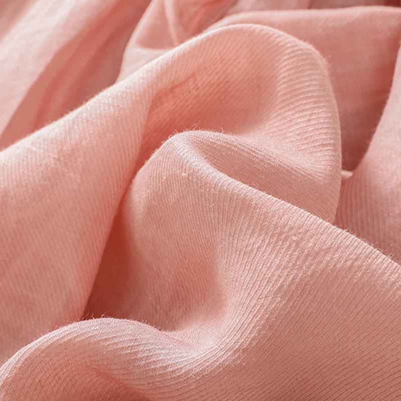 Casual Daily Plain Button Ruffled Design Stand Collar Women's Cotton Linen Three Quarter Sleeve Shirt Cardigan