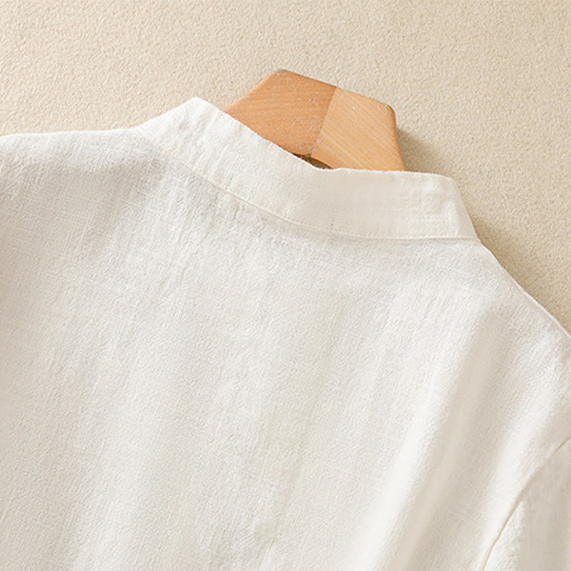 Casual Plain Slant Stand Collar Collar Colorful Frog-Button Tang Suit Women's Cotton Linen Three Quarter Sleeve Shirt Cardigan