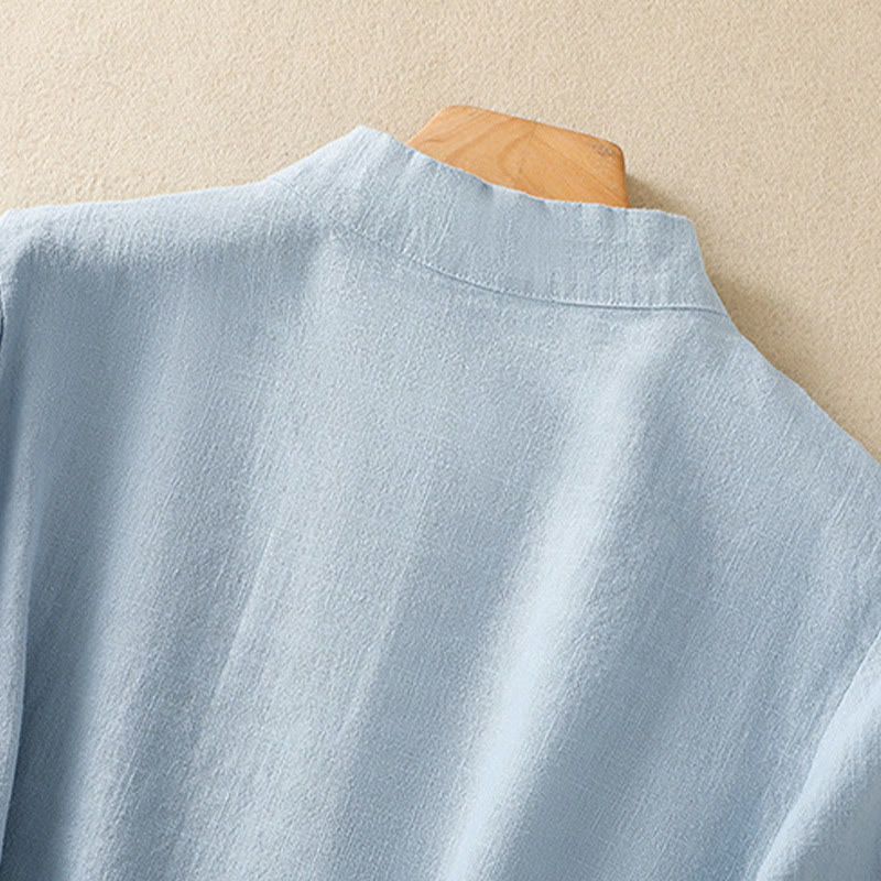 Casual Plain Slant Stand Collar Collar Colorful Frog-Button Tang Suit Women's Cotton Linen Three Quarter Sleeve Shirt Cardigan