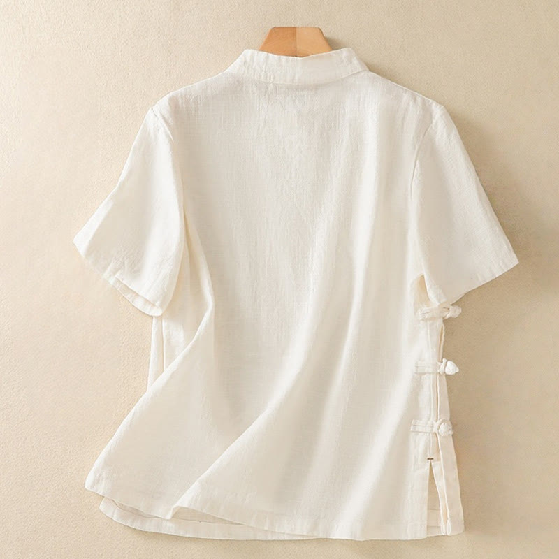 Casual Plain Slant Stand Collar Collar Colorful Frog-Button Tang Suit Women's Cotton Linen Three Quarter Sleeve Shirt Cardigan