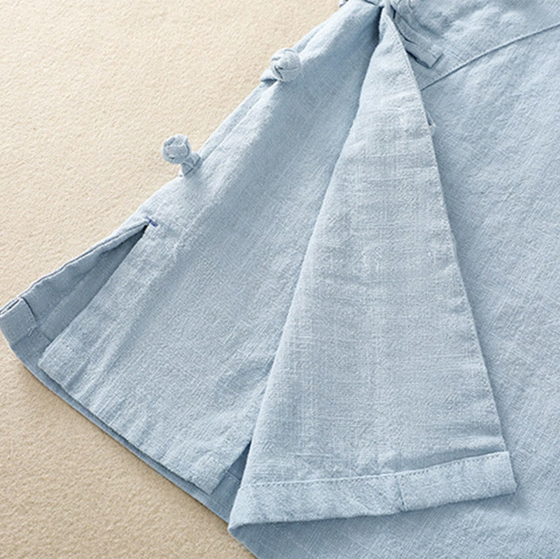 Casual Plain Slant Stand Collar Collar Colorful Frog-Button Tang Suit Women's Cotton Linen Three Quarter Sleeve Shirt Cardigan