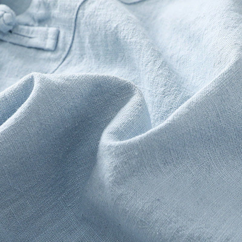 Casual Plain Slant Stand Collar Collar Colorful Frog-Button Tang Suit Women's Cotton Linen Three Quarter Sleeve Shirt Cardigan