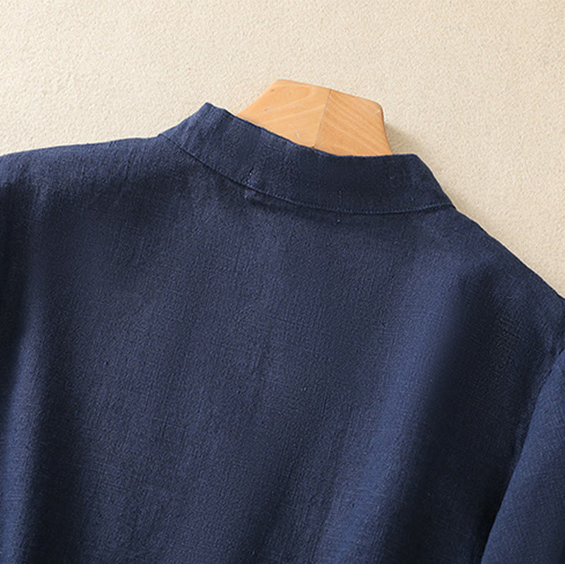 Casual Plain Slant Stand Collar Collar Colorful Frog-Button Tang Suit Women's Cotton Linen Three Quarter Sleeve Shirt Cardigan