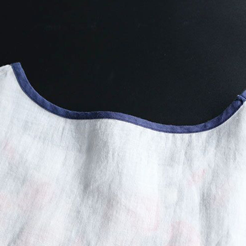 Retro Artistic Embroidery Floral Pattern Crew Neck Women's Cotton Linen Short Sleeve T-Shirt