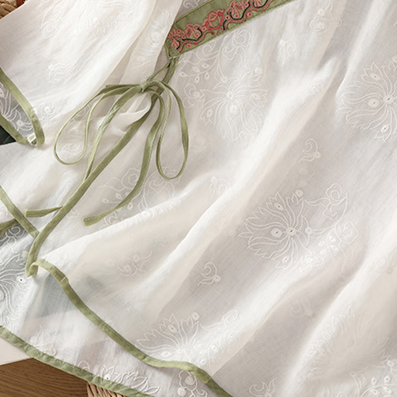 Breathable Cotton Linen Embroidered V-Neck Meditation Shirt