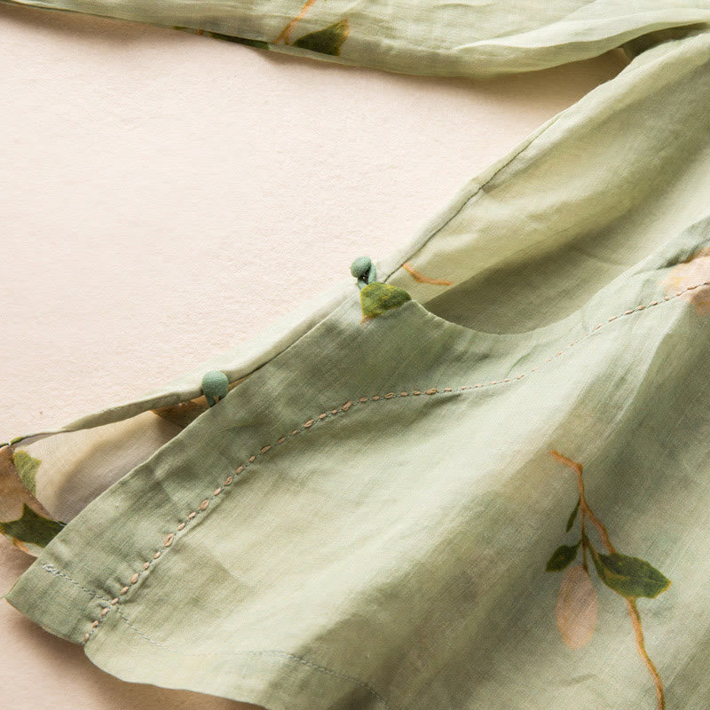 Lightweight Cotton Linen Stand Collar Frog-Button Meditation Shirt