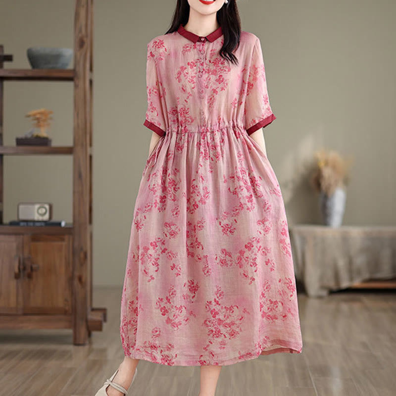 Botanical Print Cotton Blend Mindful Midi Dress with Pockets