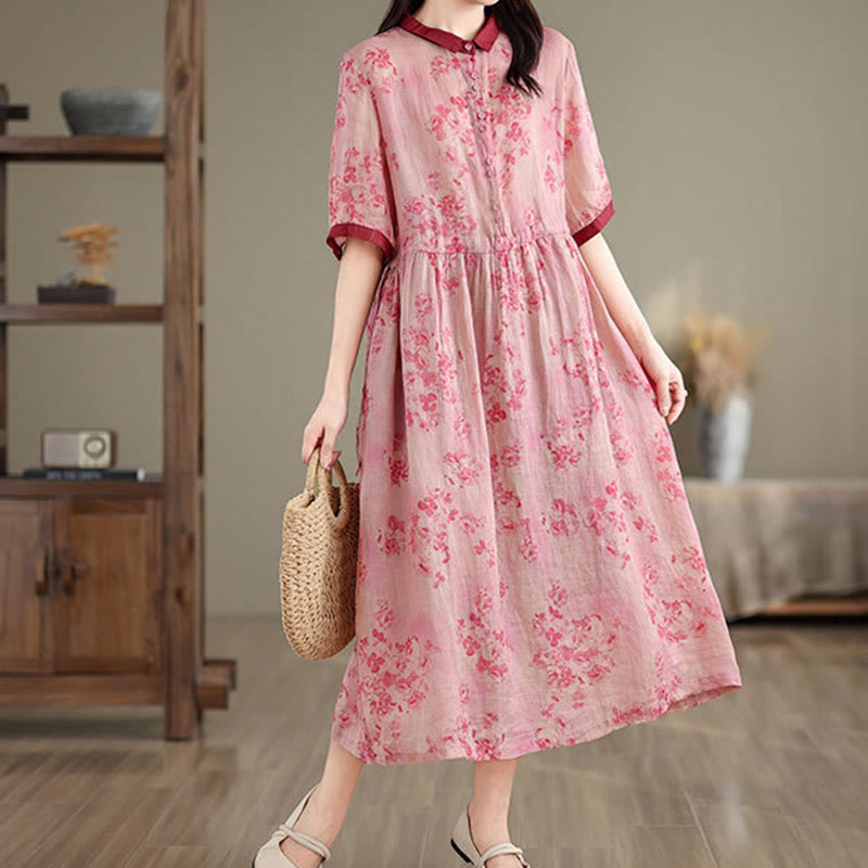 Botanical Print Cotton Blend Mindful Midi Dress with Pockets