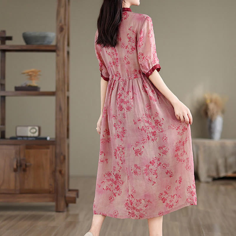 Botanical Print Cotton Blend Mindful Midi Dress with Pockets
