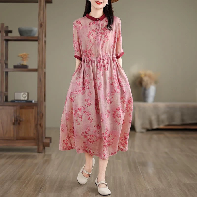 Botanical Print Cotton Blend Mindful Midi Dress with Pockets