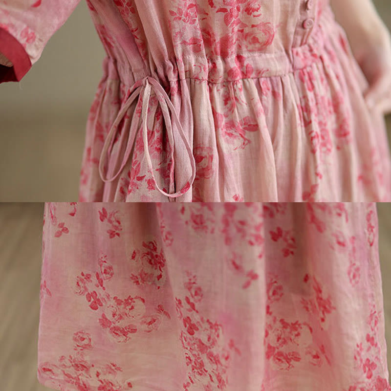 Botanical Print Cotton Blend Mindful Midi Dress with Pockets