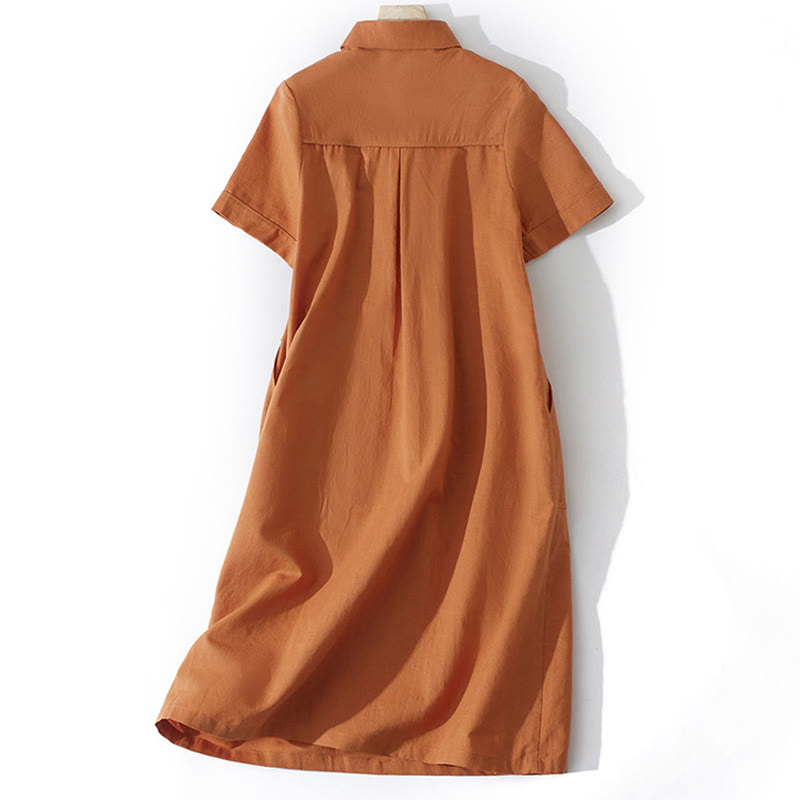 Tactile Cotton Button-Down Mindful Movement Midi Dress with Pockets