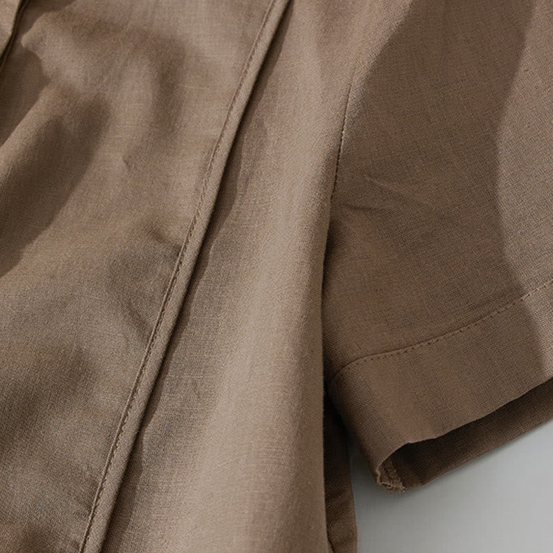 Tactile Cotton Button-Down Mindful Movement Midi Dress with Pockets