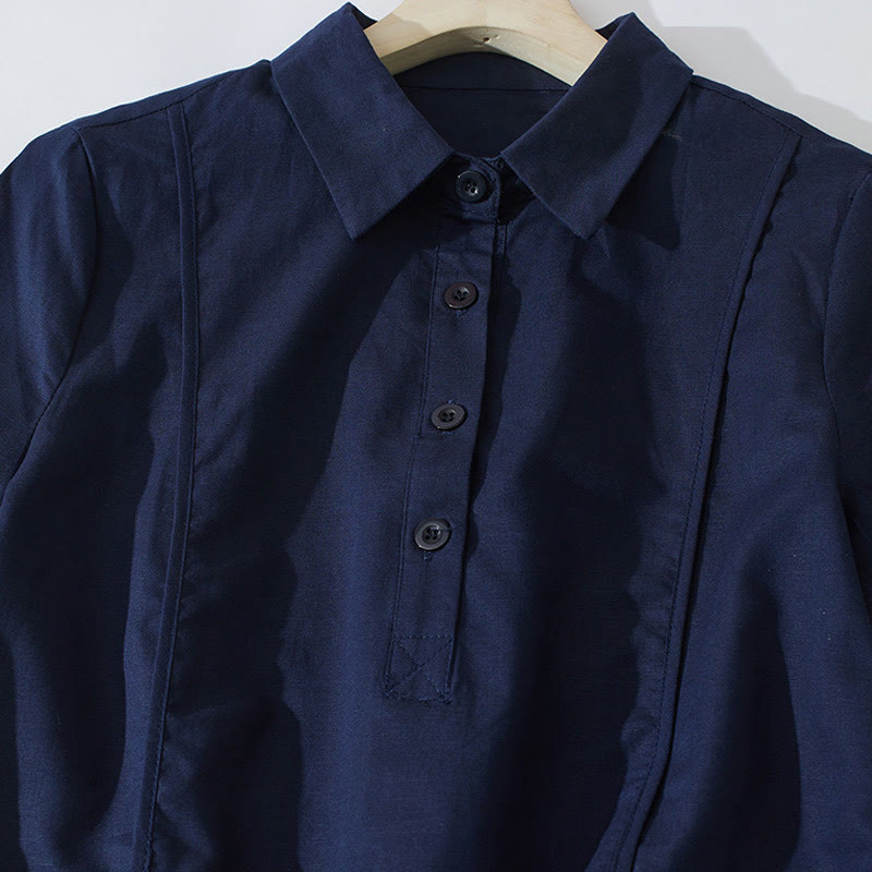 Tactile Cotton Button-Down Mindful Movement Midi Dress with Pockets