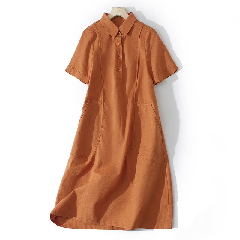 Tactile Cotton Button-Down Mindful Movement Midi Dress with Pockets