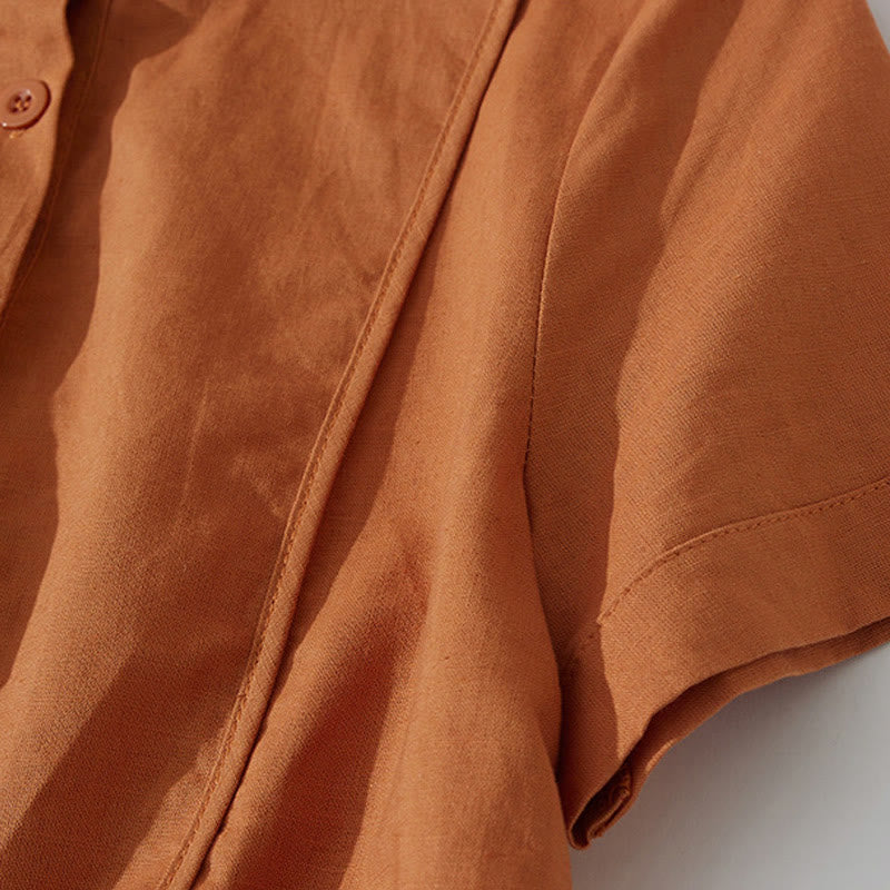 Tactile Cotton Button-Down Mindful Movement Midi Dress with Pockets