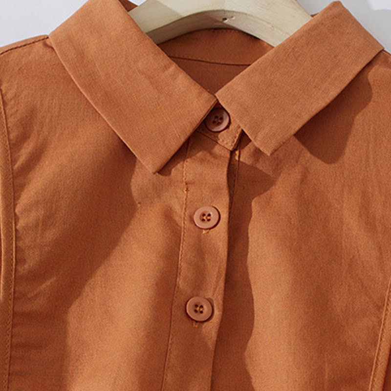 Tactile Cotton Button-Down Mindful Movement Midi Dress with Pockets