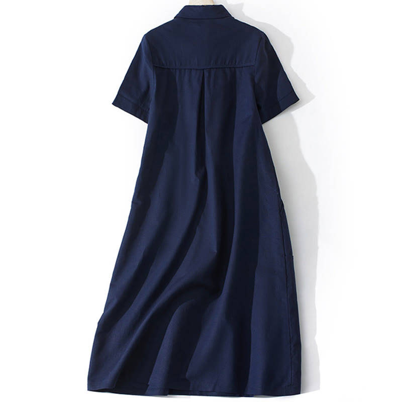 Tactile Cotton Button-Down Mindful Movement Midi Dress with Pockets