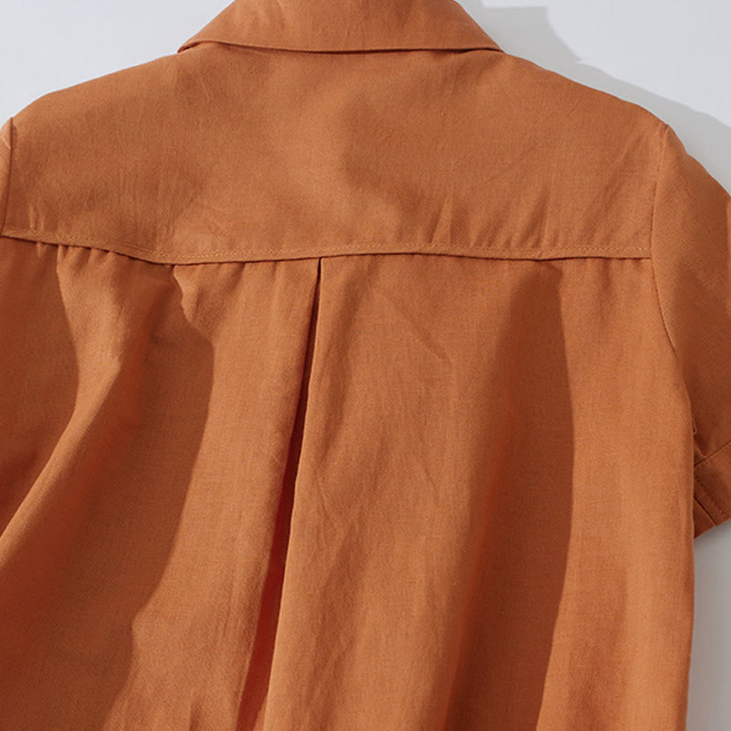 Tactile Cotton Button-Down Mindful Movement Midi Dress with Pockets