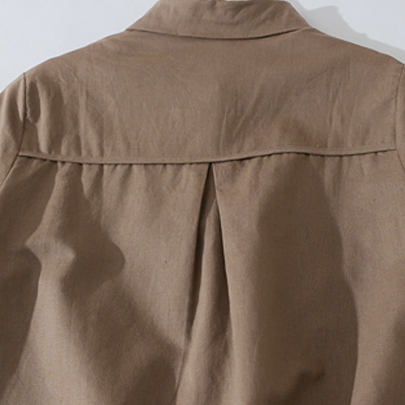 Tactile Cotton Button-Down Mindful Movement Midi Dress with Pockets