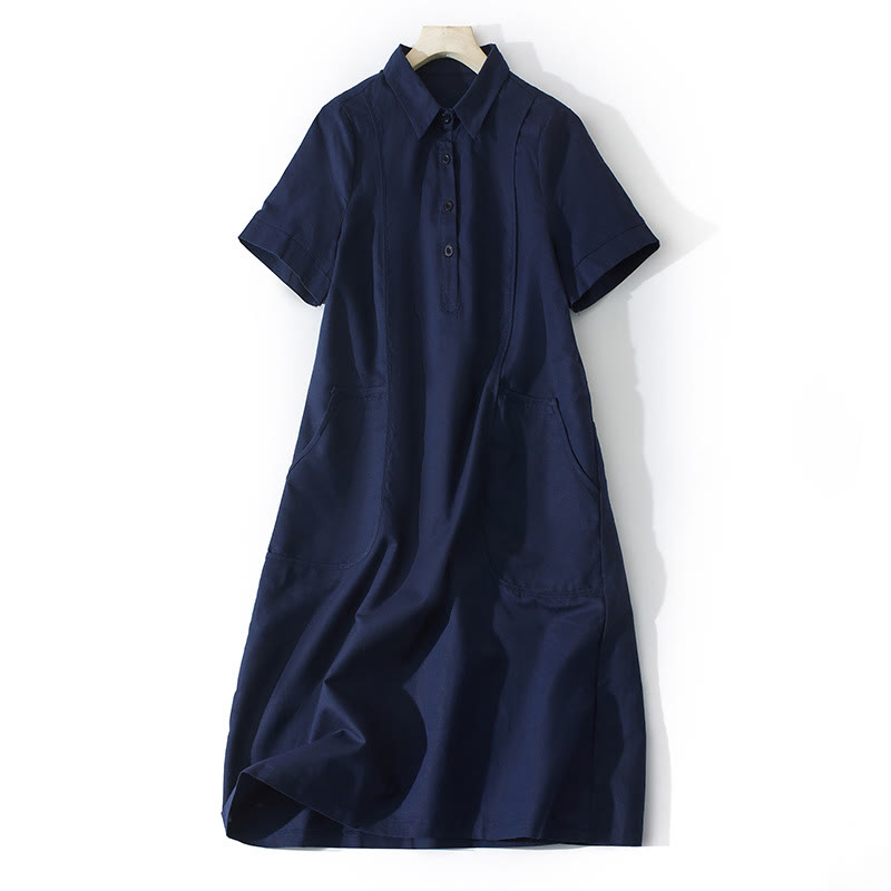 Tactile Cotton Button-Down Mindful Movement Midi Dress with Pockets