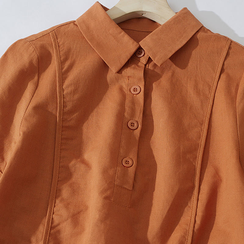 Tactile Cotton Button-Down Mindful Movement Midi Dress with Pockets