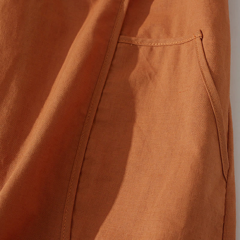 Tactile Cotton Button-Down Mindful Movement Midi Dress with Pockets