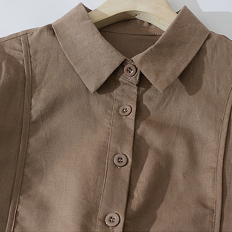 Tactile Cotton Button-Down Mindful Movement Midi Dress with Pockets